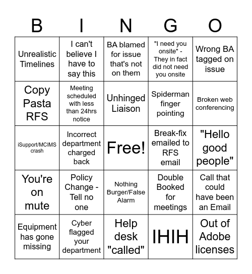 BA Bingo Card