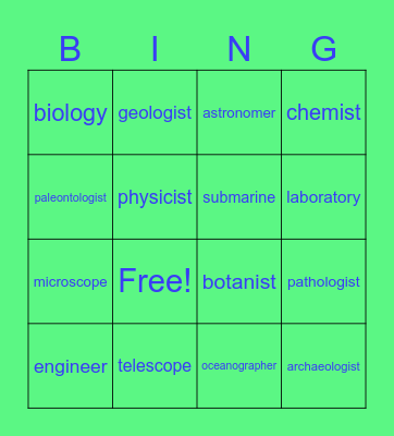 Science Careers Bingo Card