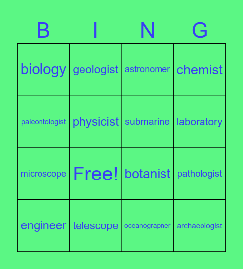 Science Careers Bingo Card