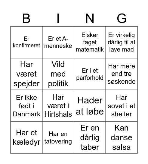 Menneskebingo Card
