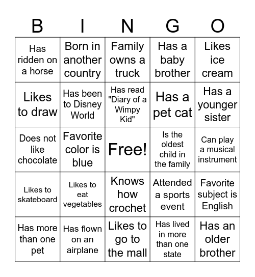 Classmate Bingo Card
