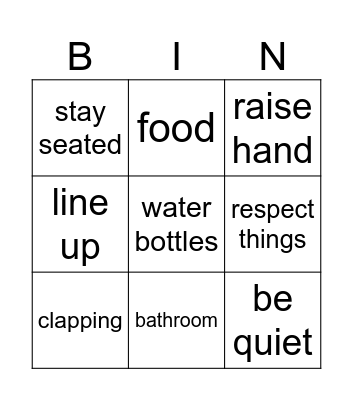 School Rules Bingo Card