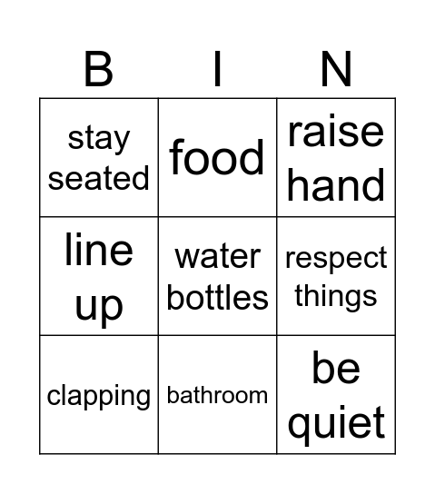 School Rules Bingo Card