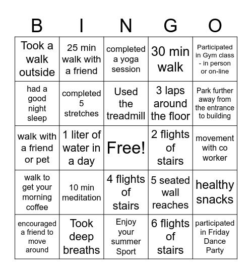 Movement Challenge Aug 18-30 Bingo Card
