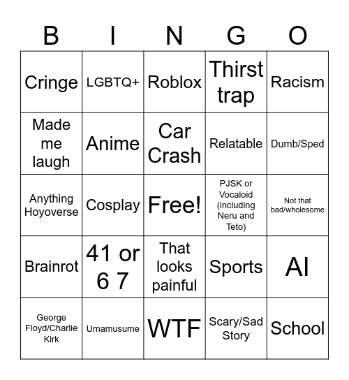 My instagram bingo Card