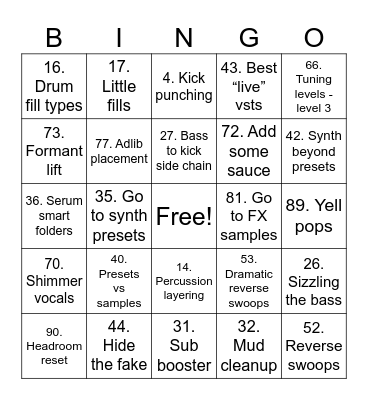 Producer 99 TIPS Bingo Card