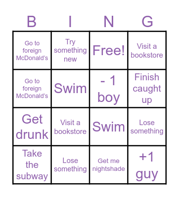 Lizzy summer abroad Bingo Card