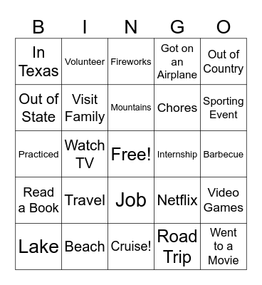 Summer Bingo Card