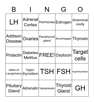 Endocrine System Bingo Card