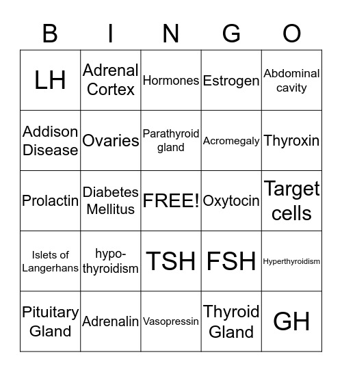 Endocrine System Bingo Card