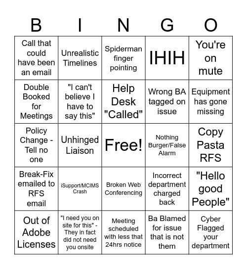 BA Bingo Card