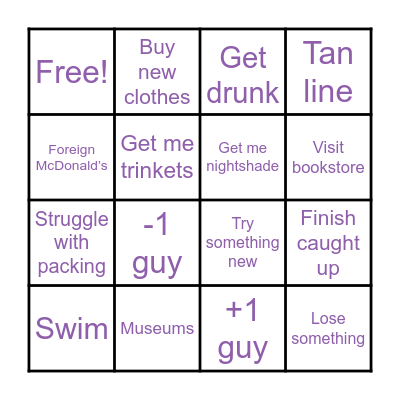Lizzy summer abroad Bingo Card
