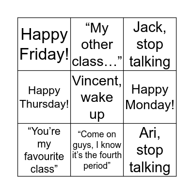 12A Busman Bingo Card