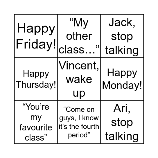 12A Busman Bingo Card