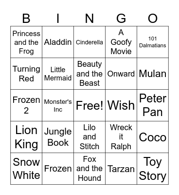 Disney Bingo Card