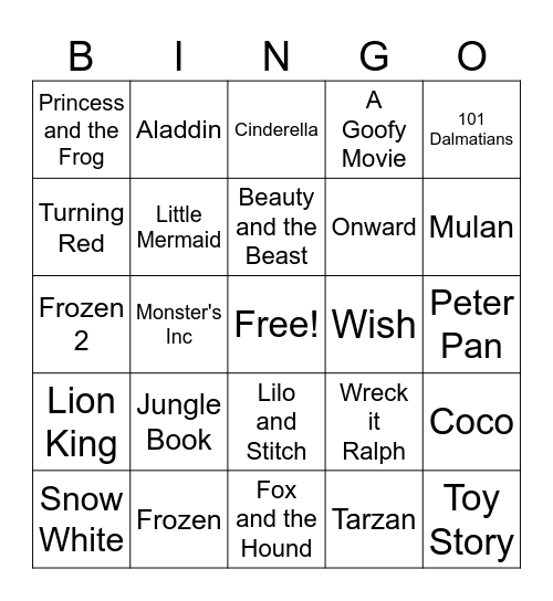 Disney Bingo Card