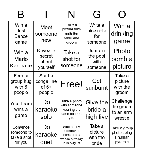 K & A Bach Party Bingo Card