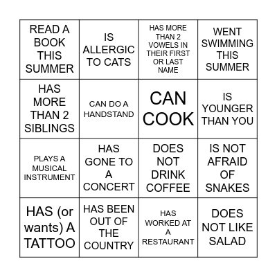 HUMAN SCAVENGER HUNT Bingo Card