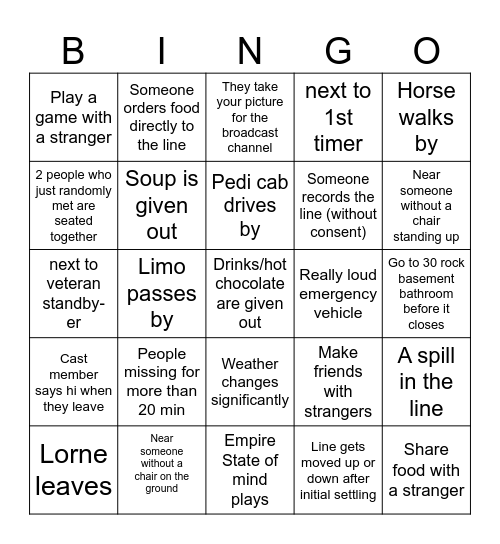 SNL Standby Line Bingo Card