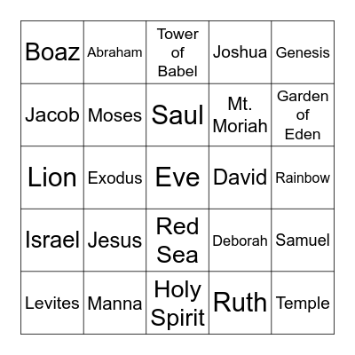 Sunday School BINGO Card