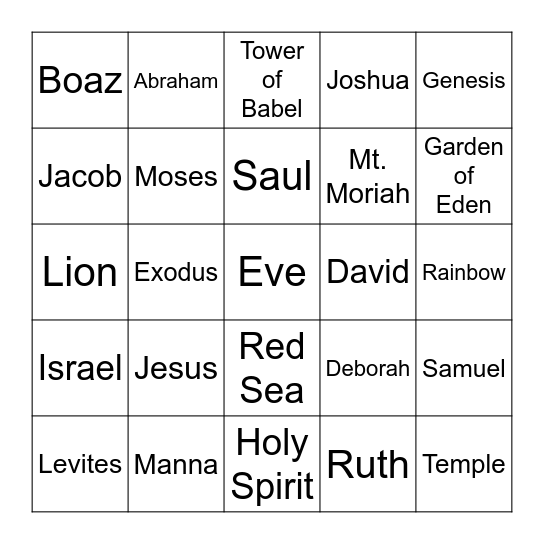 Sunday School BINGO Card