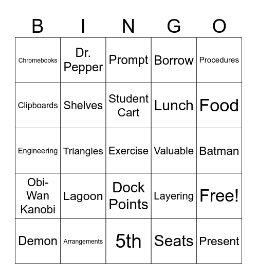 BACK TO SCHOOL BINGO Card