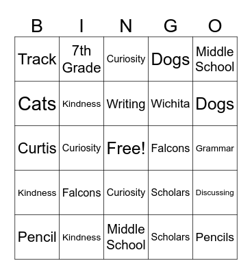 7th Gr ELA Orientation Bingo Card