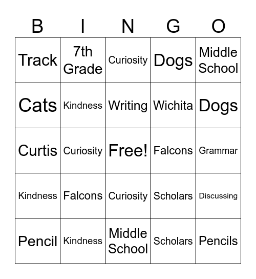 7th Gr ELA Orientation Bingo Card