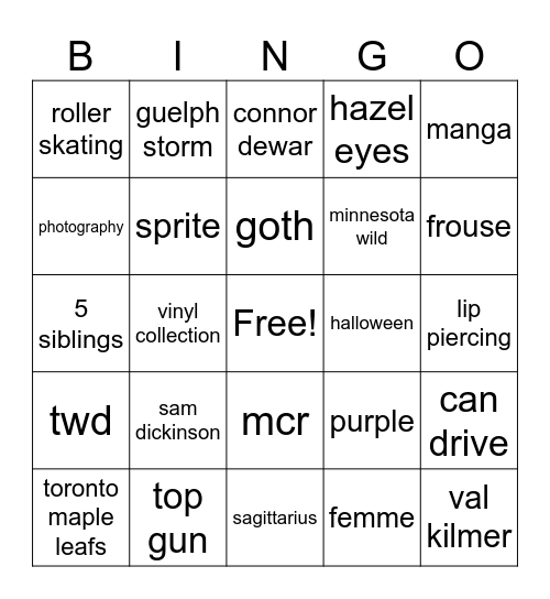 hunter’s bingo Card