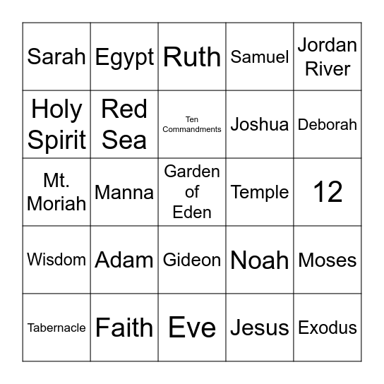 Sunday School BINGO Card