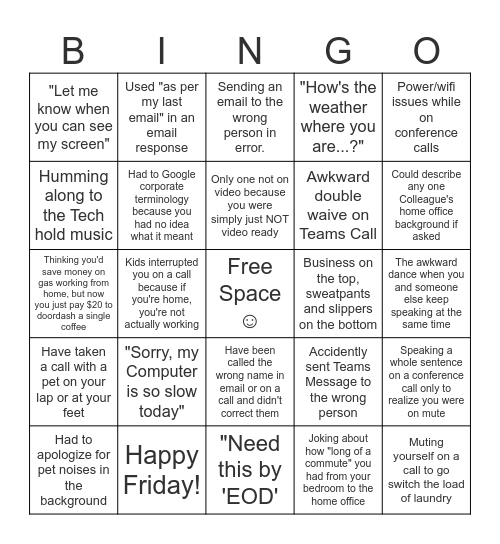 work work work work work! Bingo Card