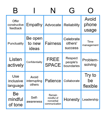 Bingo Card - Respect Edition Bingo Card