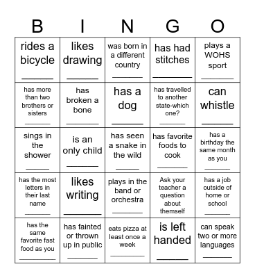 Find/Meet Someone Who  (have them initial) Bingo Card