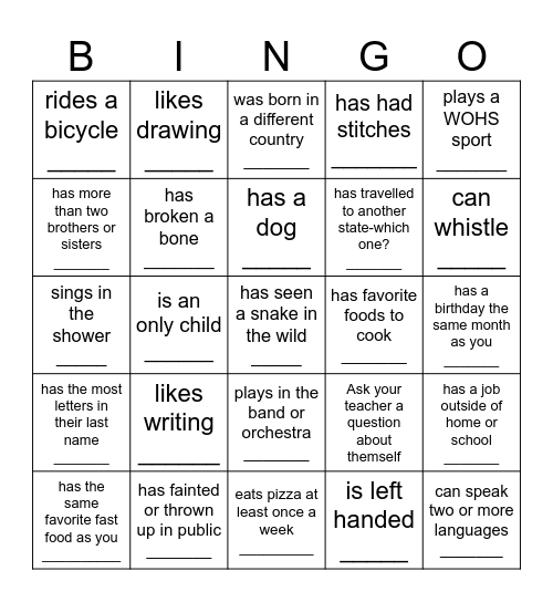 Find/Meet Someone Who  (have them initial) Bingo Card