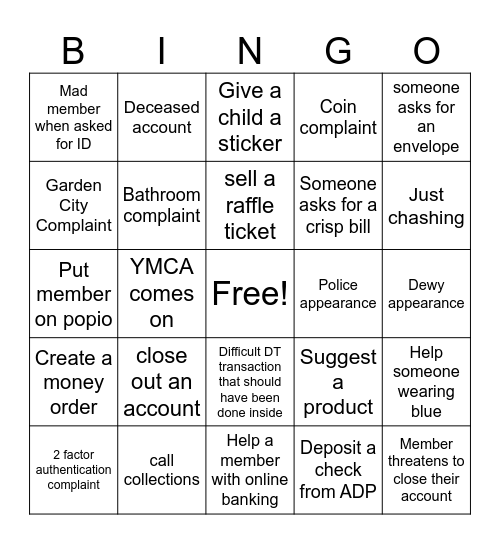 Credit Union Bingo Card