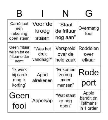 Carré personeel bingo Card