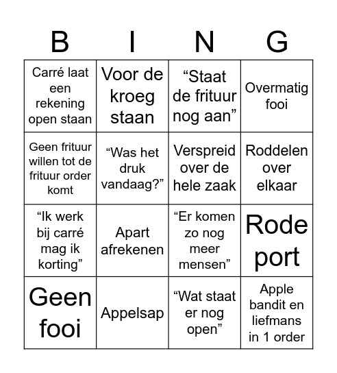 Carré personeel bingo Card