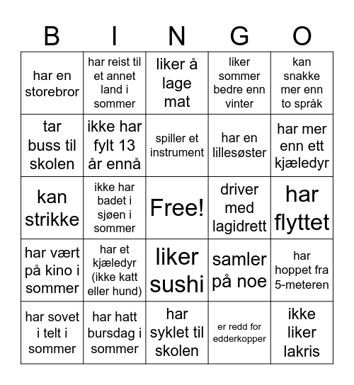 Bli kjent Bingo Card