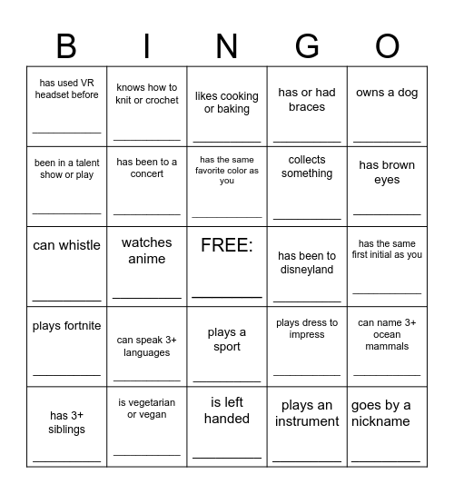 HUMAN BINGO Card