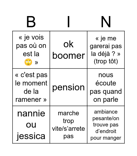 bingo famille Bingo Card