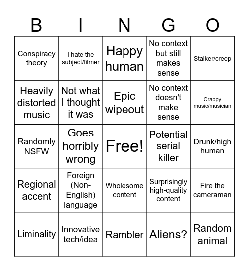 YouTube Graveyard Bingo Card