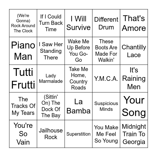 Music Bingo! Bingo Card