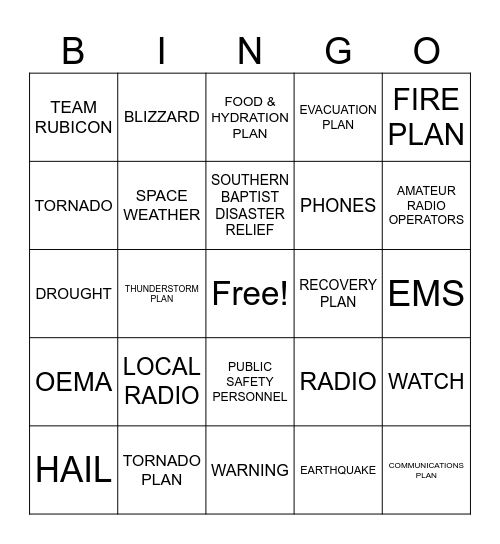 BE PREPARED BINGO Card