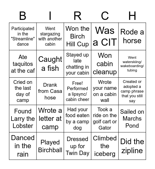 Best Camp Memories Bingo! Bingo Card