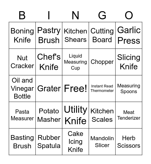 FCS Skillathon - Utensils Bingo Card