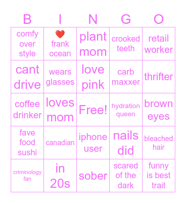 BERT BINGO Card
