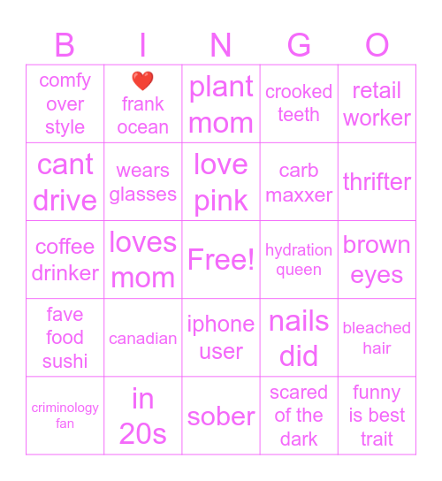 BERT BINGO Card