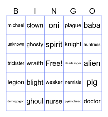 dbd killer bingo Card