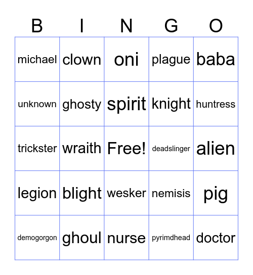 dbd killer bingo Card