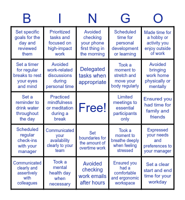 Healthy Boundaries in Your New Role Bingo Card